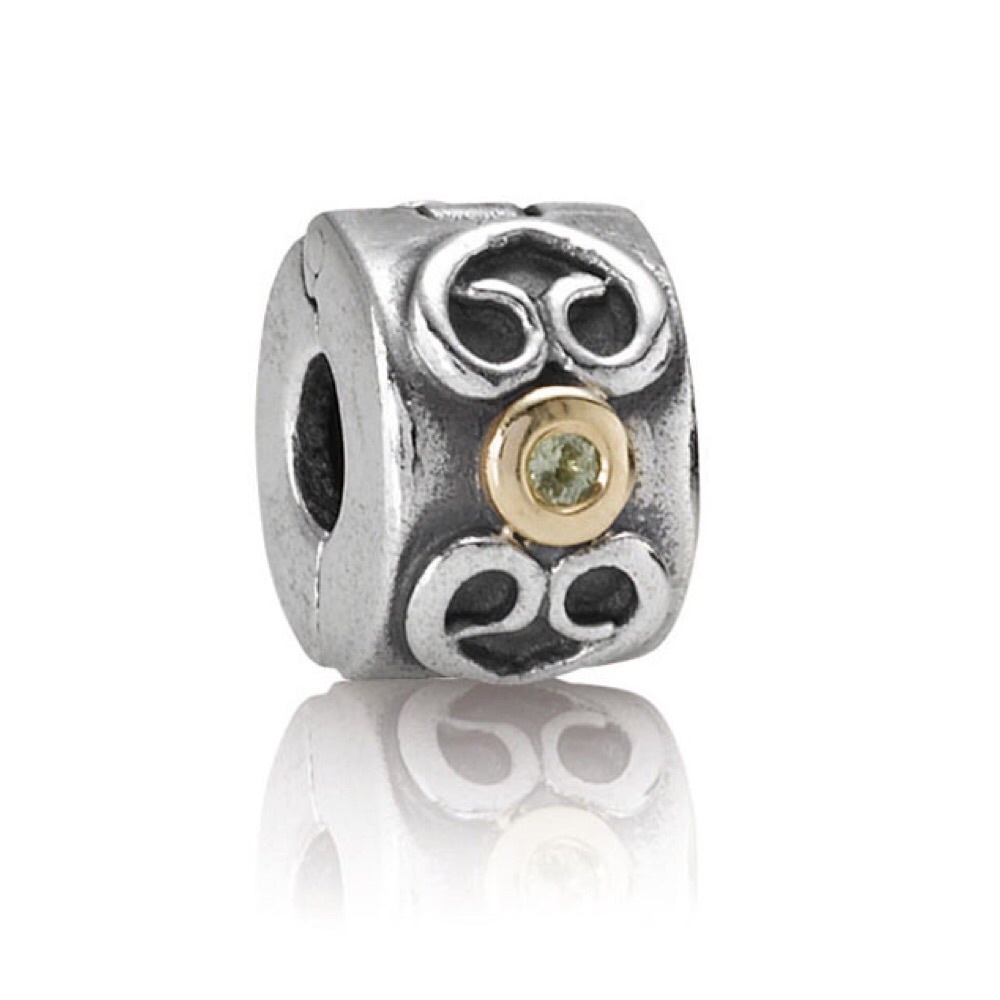 Pandora Two Toned 14k Gold Peridot Scroll Clip Charm Authentic ALE Sterling